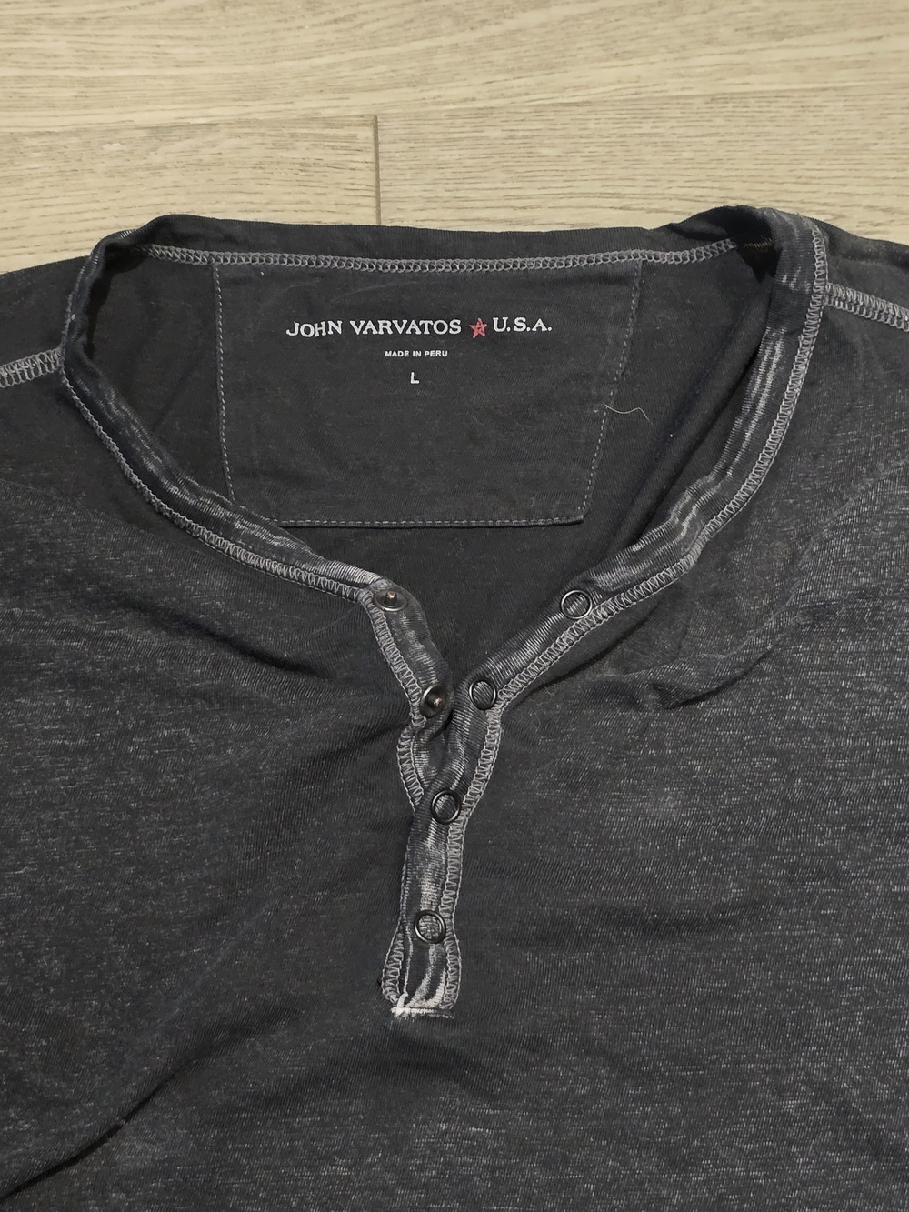 John Varvatos Black Washed Henley Long Sleeve Shirt